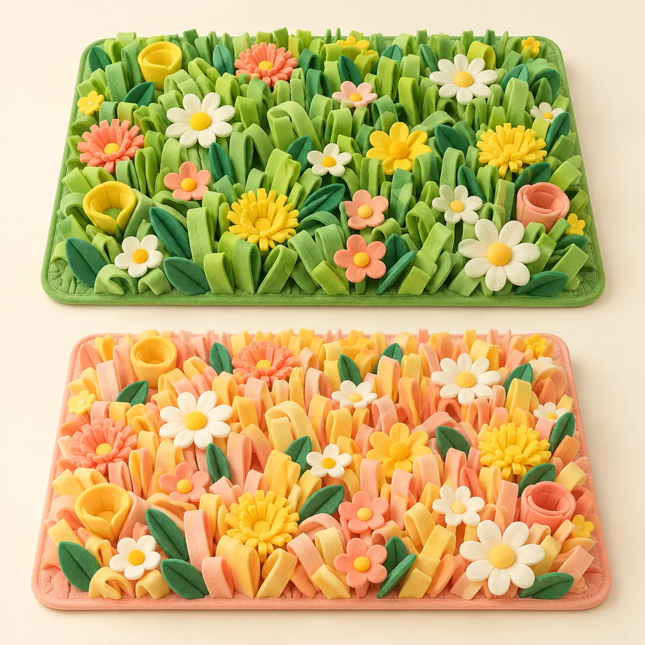 Meadow Snuffle Field — Spring green / Peach + yellow